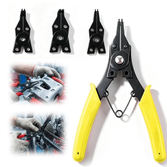Snap Ring Pliers,4 in 1 Multifunctional Internal External Clip Pliers Set,With 3PCS Interchangeable Jaw Head -45°, 90° & 180° Angled Jaws,For Automotive And Engine Repair