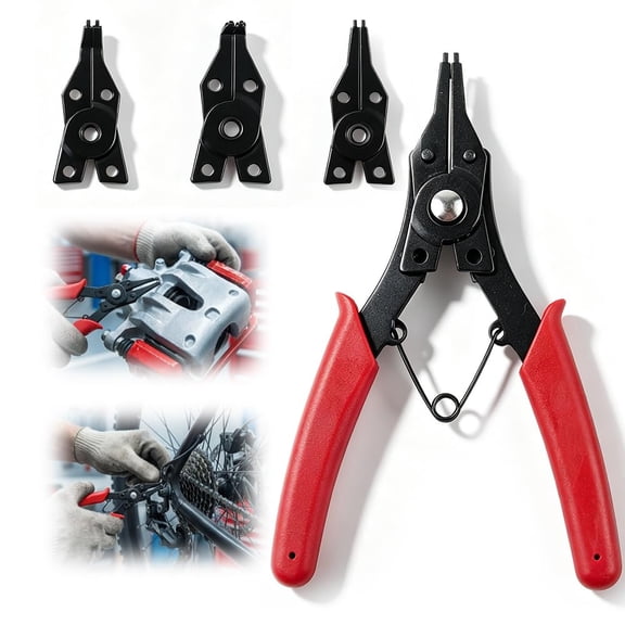 Snap Ring Pliers,4 in 1 Multifunctional Internal External Clip Pliers Set,With 3PCS Interchangeable Jaw Head -45°, 90° & 180° Angled Jaws,For Automotive And Engine Repair