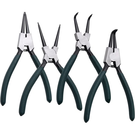 Snap Ring Pliers Set, 4pcs 7" Internal/External Circlip Pliers Kit with Straight/Bent Jaw, Heavy Duty Precision Spring Loaded Pliers for Ring Remover Retaining and Remove Hoses, Gaskets