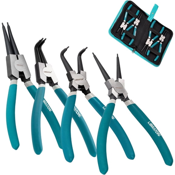 Snap Ring Pliers Set, 7-Inch Heavy Duty Internal/External Circlip Pliers Kit with Straight & Bent Jaw Tips, Spring-Loaded for Retaining Rings, Hoses, Gaskets, with Storage Case