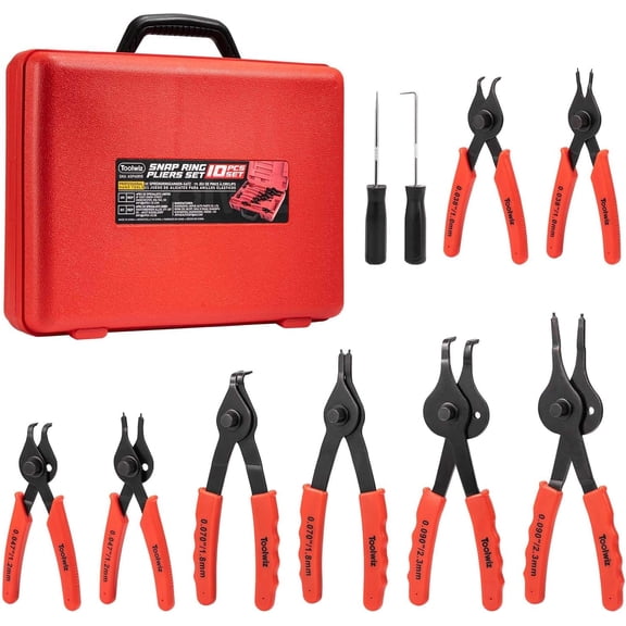 Snap Ring Set, 10 Pcs Internal & External Retaining Ring Circlip C Clip , Heavy Duty Bent Straight Automotive Tools, Include Hook, Pick, and Storage Case