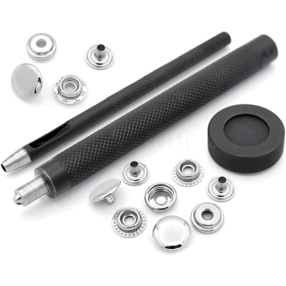 Snap Setter Fastener Kit Button Fixing Tool Ring-Socket Popper Setting Tool with 10 Silver Snaps #201 VT47 (15mm (0.59"))