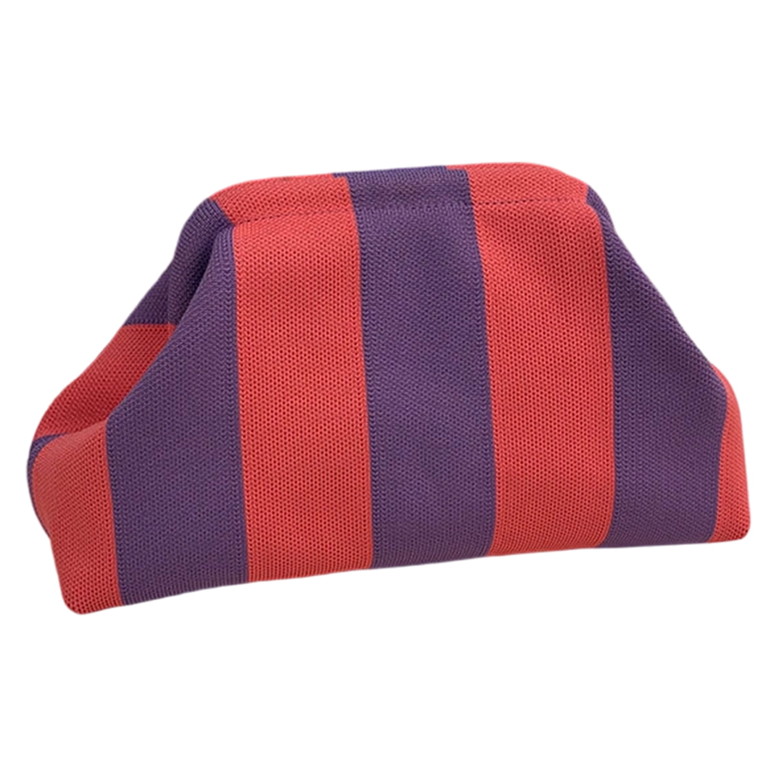Snap Shut Makeup Bag Large Capacity Striped Knitted Clutch Purse Makeup ...