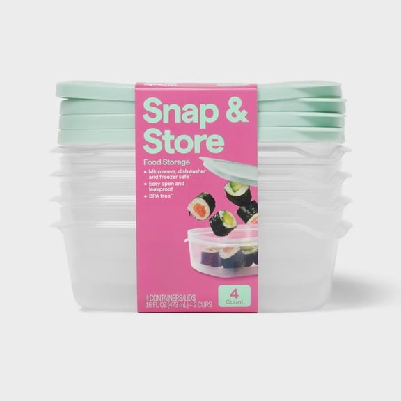 Snap & Store 16 fl oz Rectangle Food Storage Containers, 4ct, Stackable, BPA-Free