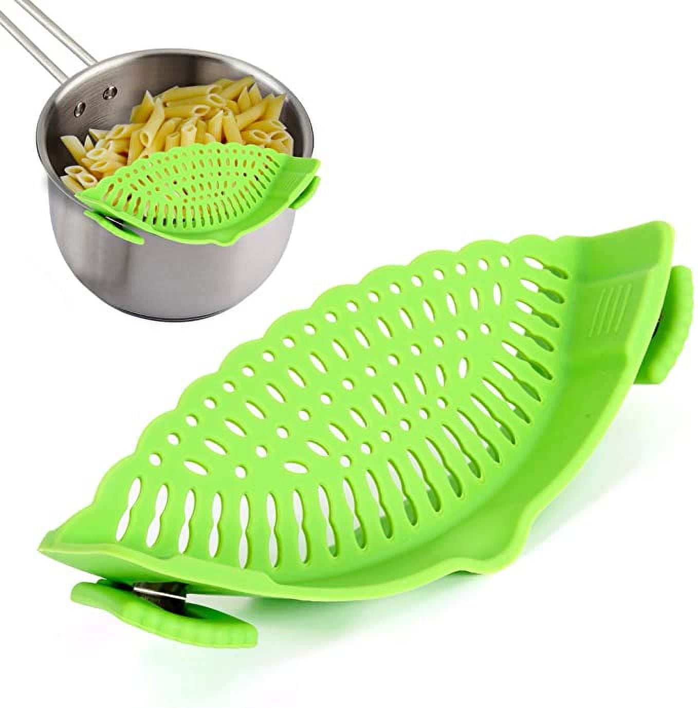  Clip On Pasta Strainer Silicone - Universal Fit for all Pots  and Bowls, Snap On Drainer for Pasta, Meat, Vegetables, Fruit, Silicone  Colander for Kitchen, Easily Drain Food