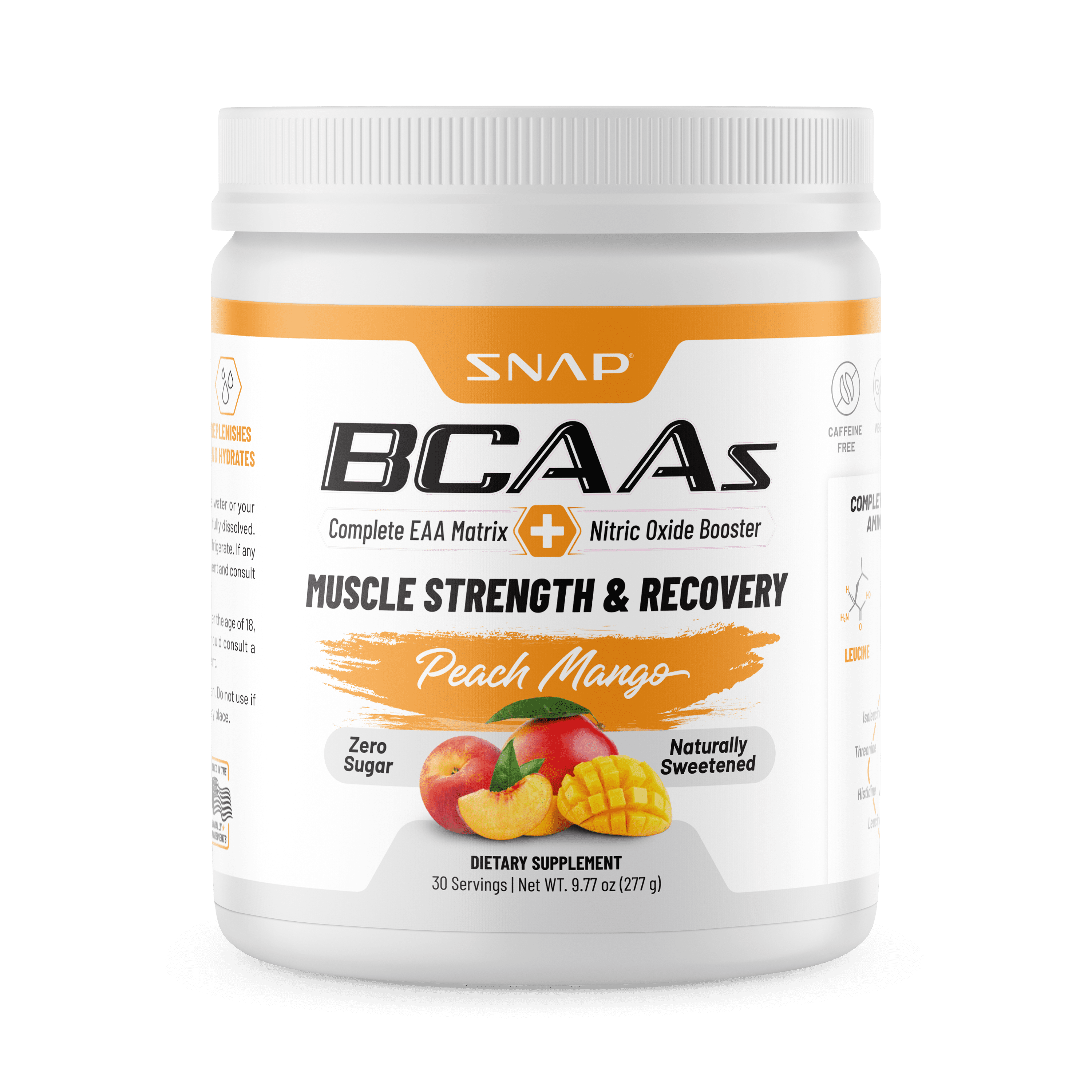 Snap Supplements BCAA Powder Peach Mango - Muscle Growth, Performance & Recovery - 30 Servings