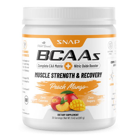 Snap Supplements Plant-Based BCAA Powder with Nitric Oxide Booster, No Artificial Flavors, Support Muscle Strength and Recovery, 30 Servings