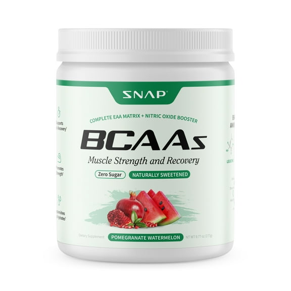 Snap Supplements BCAA Powder with Electrolytes, Vegan, Gluten Free, Pomegranate Watermelon - Recovery - 30 Servings