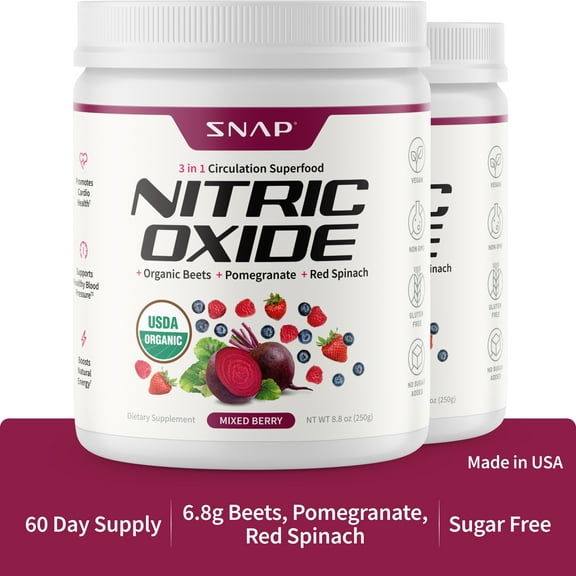 Snap Supplements Beet Root Nitric Oxide Powder - Blood Pressure & Cardio Health Support, Energy Boost, Original