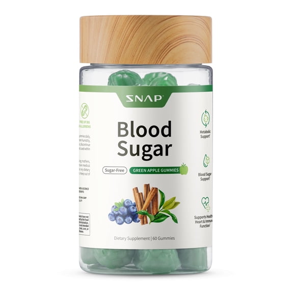 Snap Supplements Blood Sugar Support Gummies, Green Apple Flavor, 30 Servings