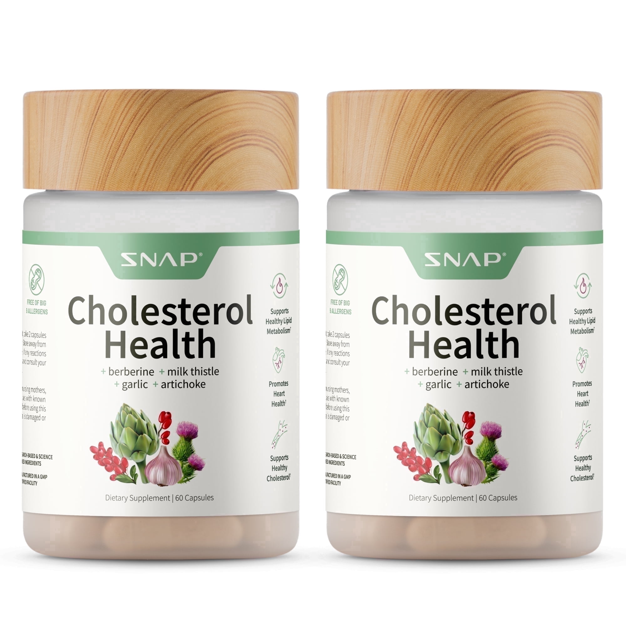 Snap Supplements Cholesterol Health with Beta-Sitosterol and Garlic, 60 Capsules - 2 Pack