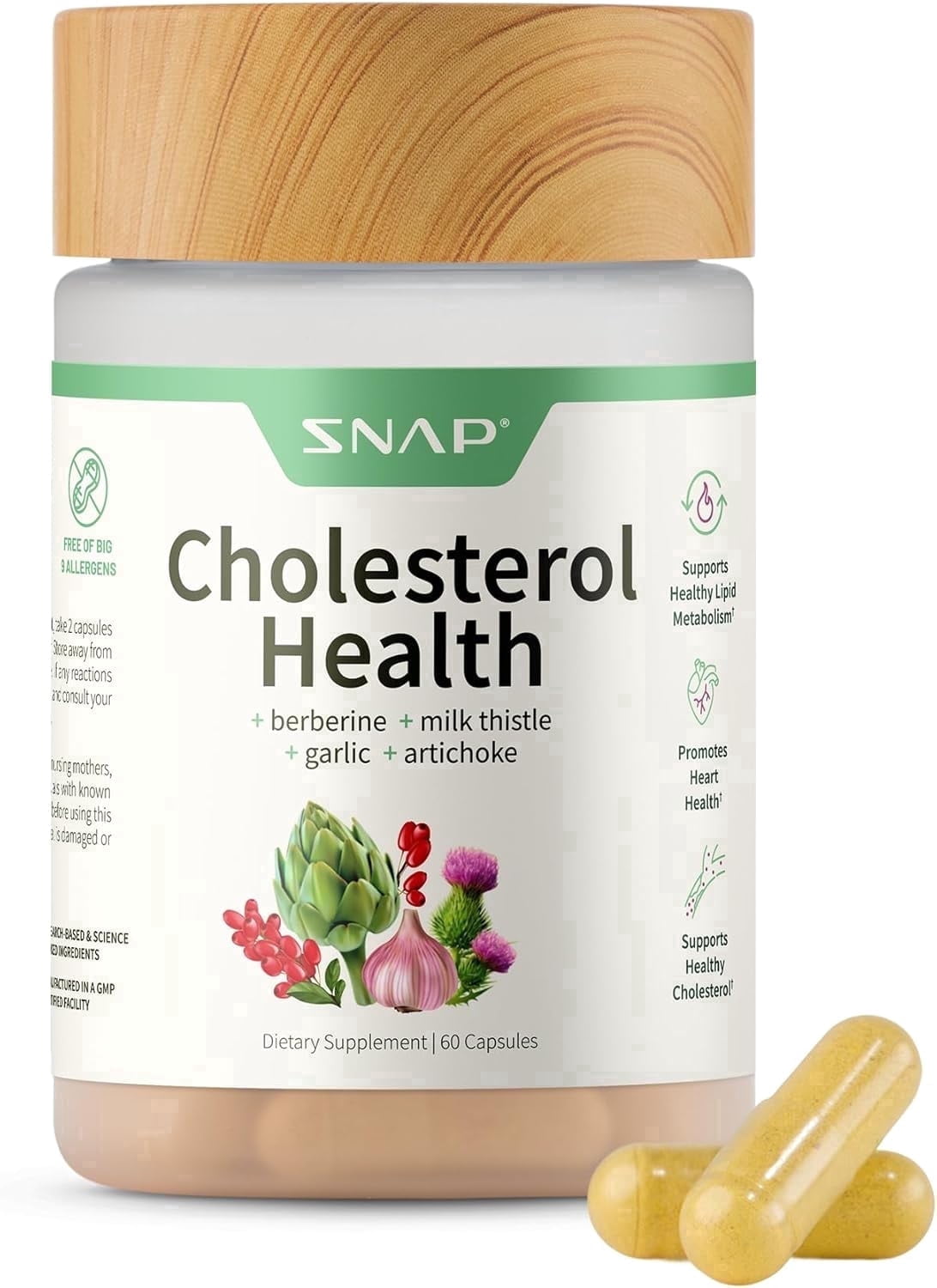 Snap Supplements Blood Pressure Support Pill with Cholesterol Health Beta-Sitosterol, 60 Capsules