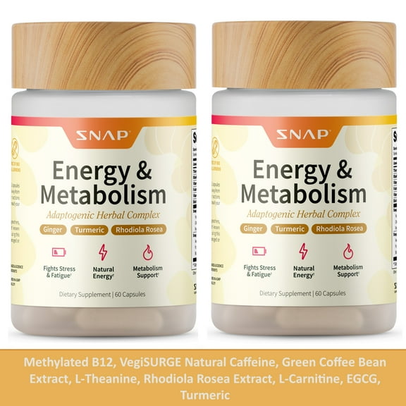 Snap Supplements Energy Vitamins for Weight Management, 60 Capsules, 2pk