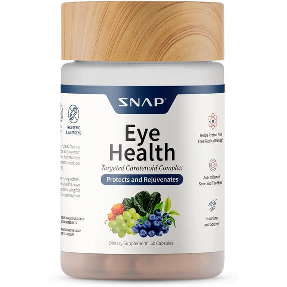 Snap Supplements Eye Health, Lutein, Zeaxanthin, Bilberry Extract, Lycopene - 60 Capsules