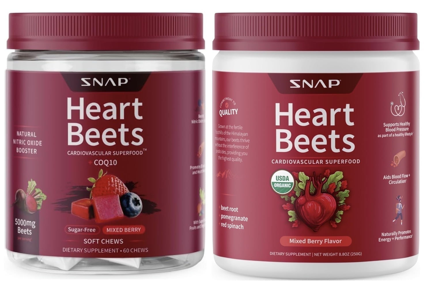 Snap Supplements Heart Beets Daily Bundle, Beet Powder and Chews, Antioxidant and Blood Pressure Support