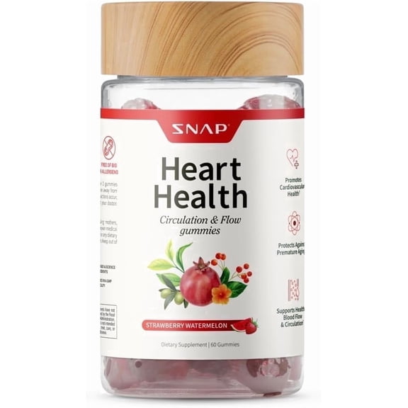 Snap Supplements Heart Health CoQ10 Gummies, Sugar-Free, 60 Count, Adult Dietary Supplement, Convenient Chewable Gummy Formula, Designed for heart and circulation wellness, Sugar-free gummy