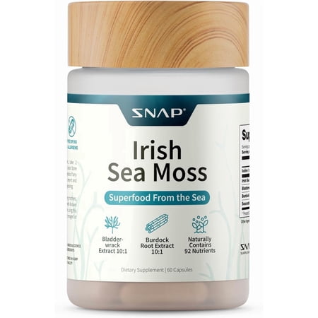 Snap Supplements Seamoss Pills with Bladderwrack and Antioxidants for Digestion Support, 60 Capsules