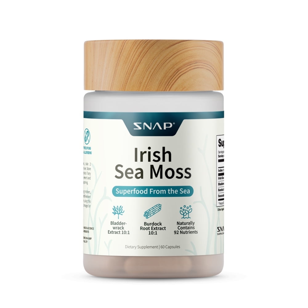 Snap Supplements Irish Sea Moss - Potassium, Bladderwrack, Burdock, Fast Cell Turnover - 60 Capsules