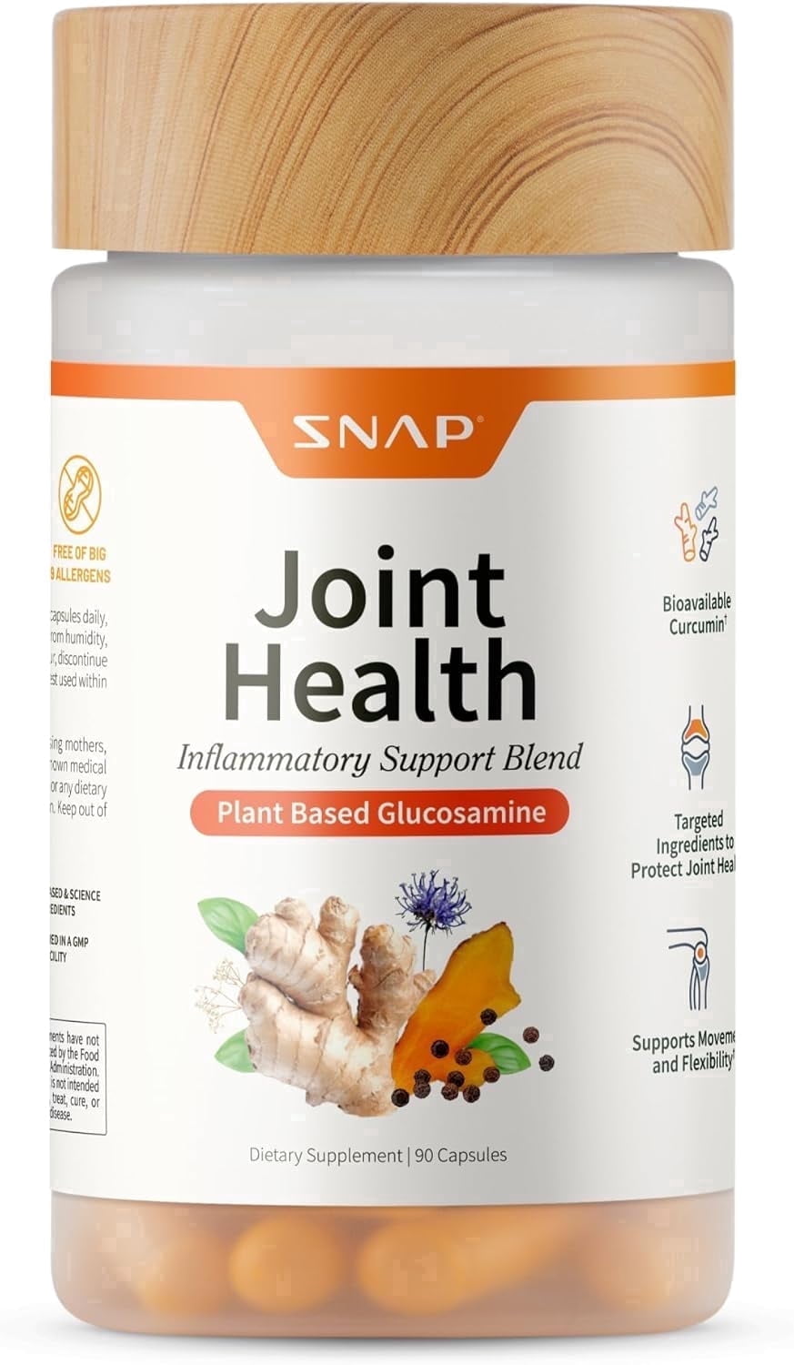 Snap Supplements Joint Health Support, Plant Based Glucosamine & MSM, Movement, Flexibility and Strength - 90 Capsules