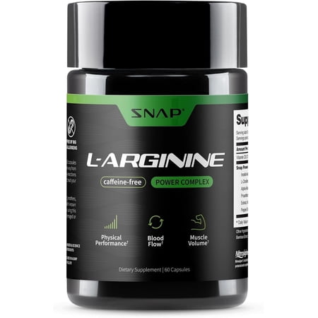 Snap Supplements L-Arginine 960 mg with L-Citrulline, Nitric Oxide Support, 60 Capsules, Dietary Supplement for Adults, Convenient Daily Capsule Formula, For nitric oxide and workout support