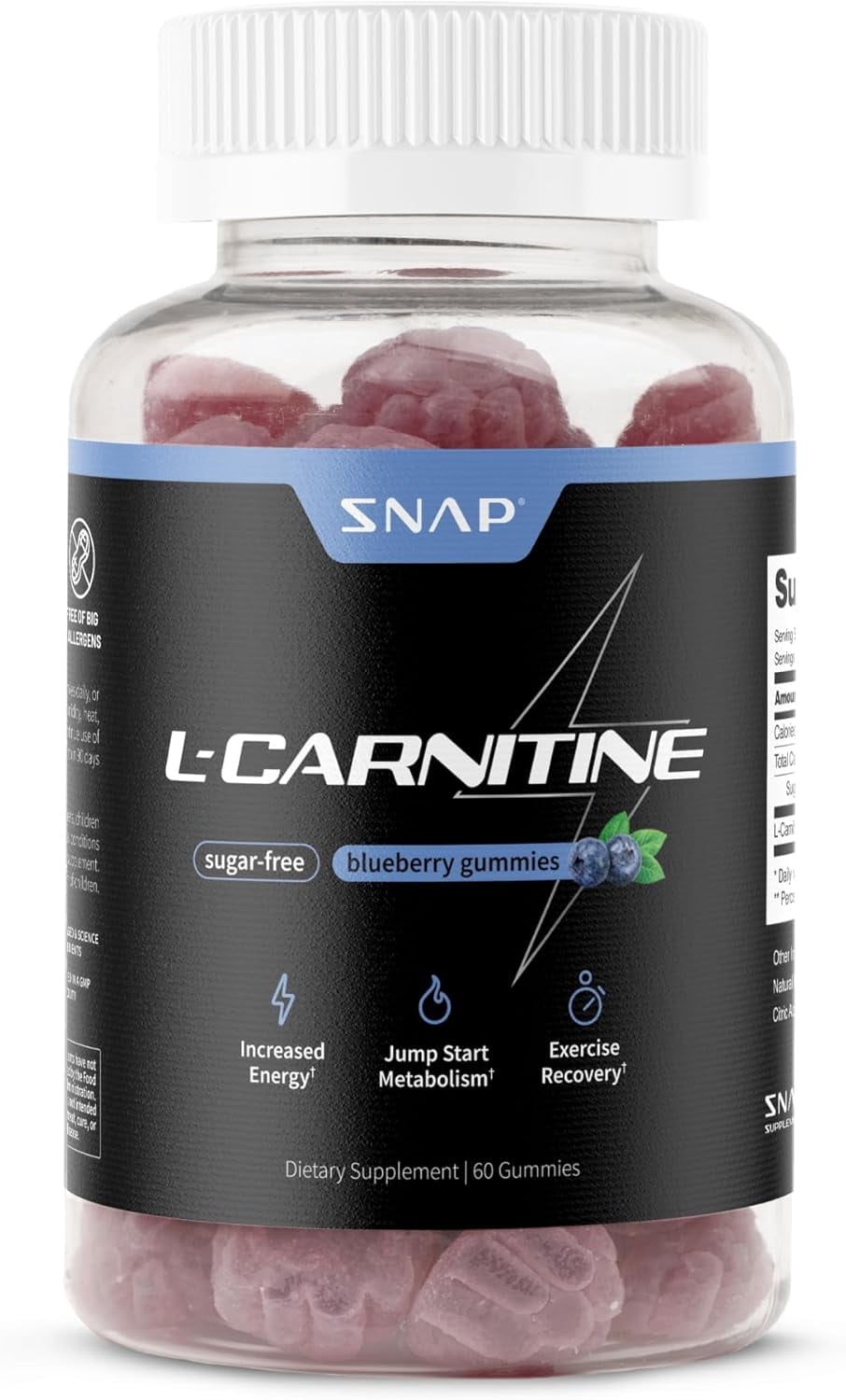 Snap Supplements L-Carnitine Gummies, 500mg, Energy, Stamina
