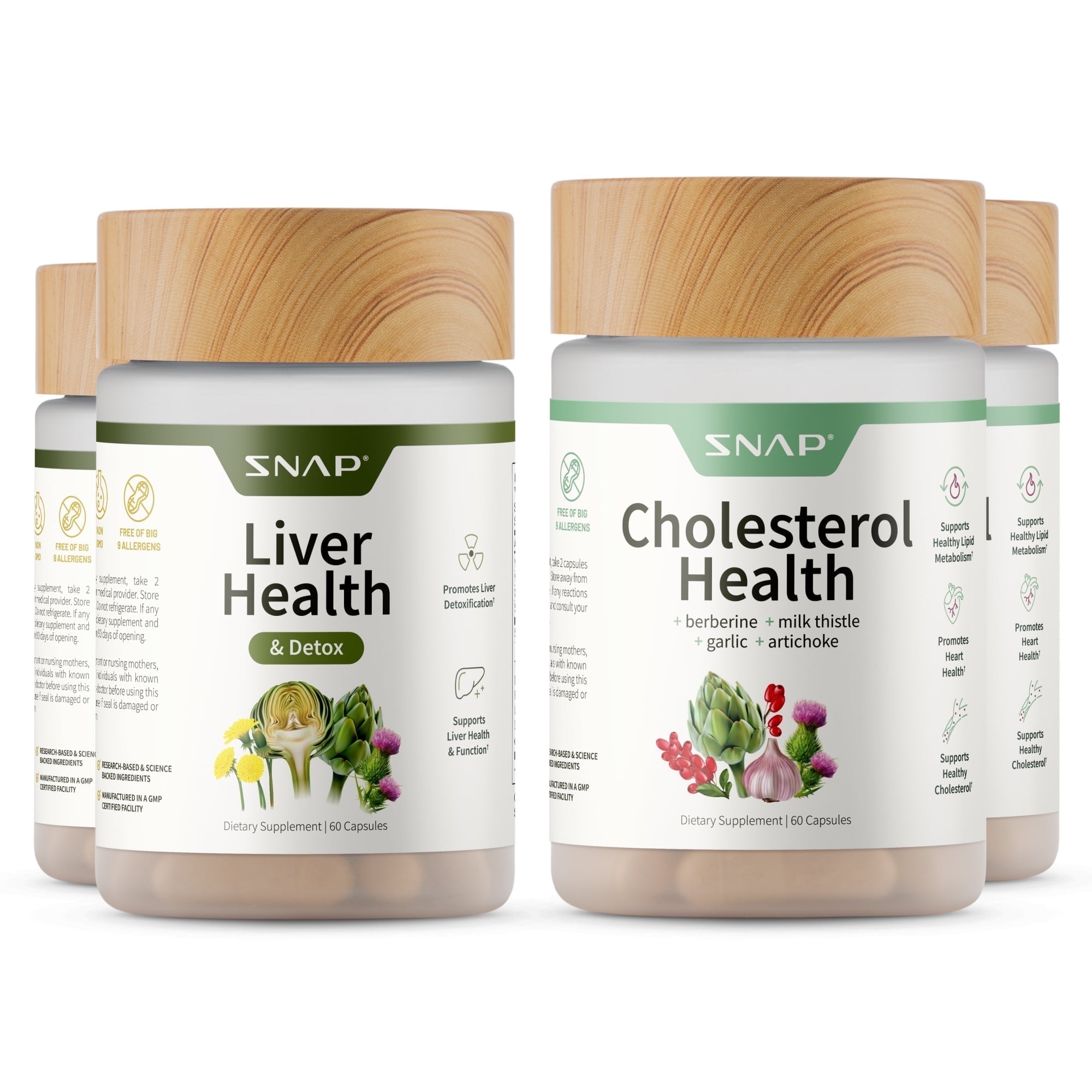 Snap Supplements Liver Health Support Supplement, Natural Liver Cleanse Detox and Repair, 60 Count (Liver + Cholesterol (60 x 2 Count)) - 2 pack