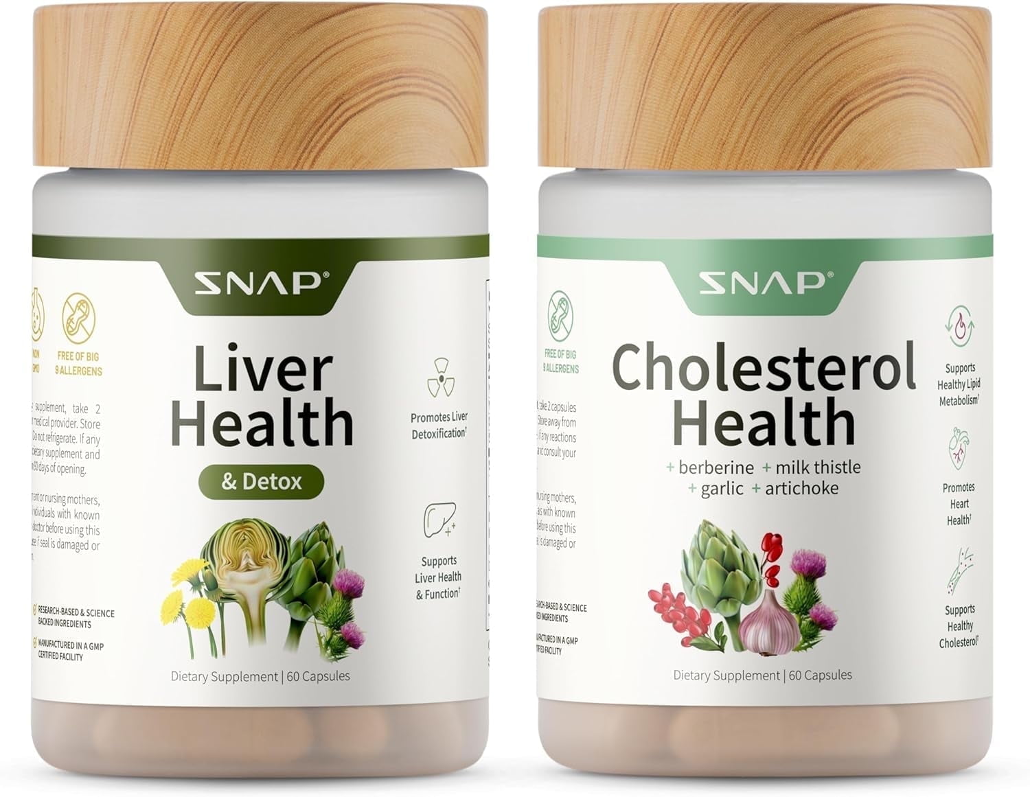 Snap Supplements Liver Health Support Supplement, Natural Liver Cleanse Detox and Repair, 60 Count (Liver + Cholesterol (60 x 2 Count))