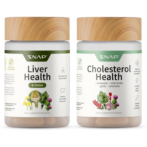 Snap Supplements Liver Health Support Supplement, Natural Liver Cleanse Detox and Repair, 60 Count (Liver + Cholesterol (60 x 2 Count))