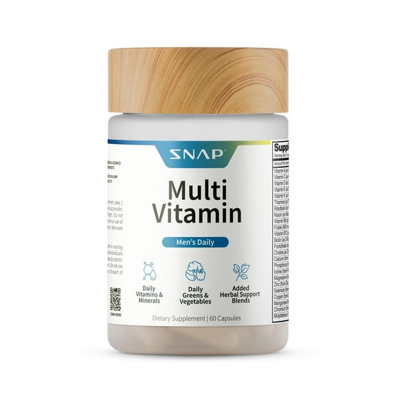 Snap Supplements Men's Daily Multivitamin - Vegan Energy Blend, 60 Count