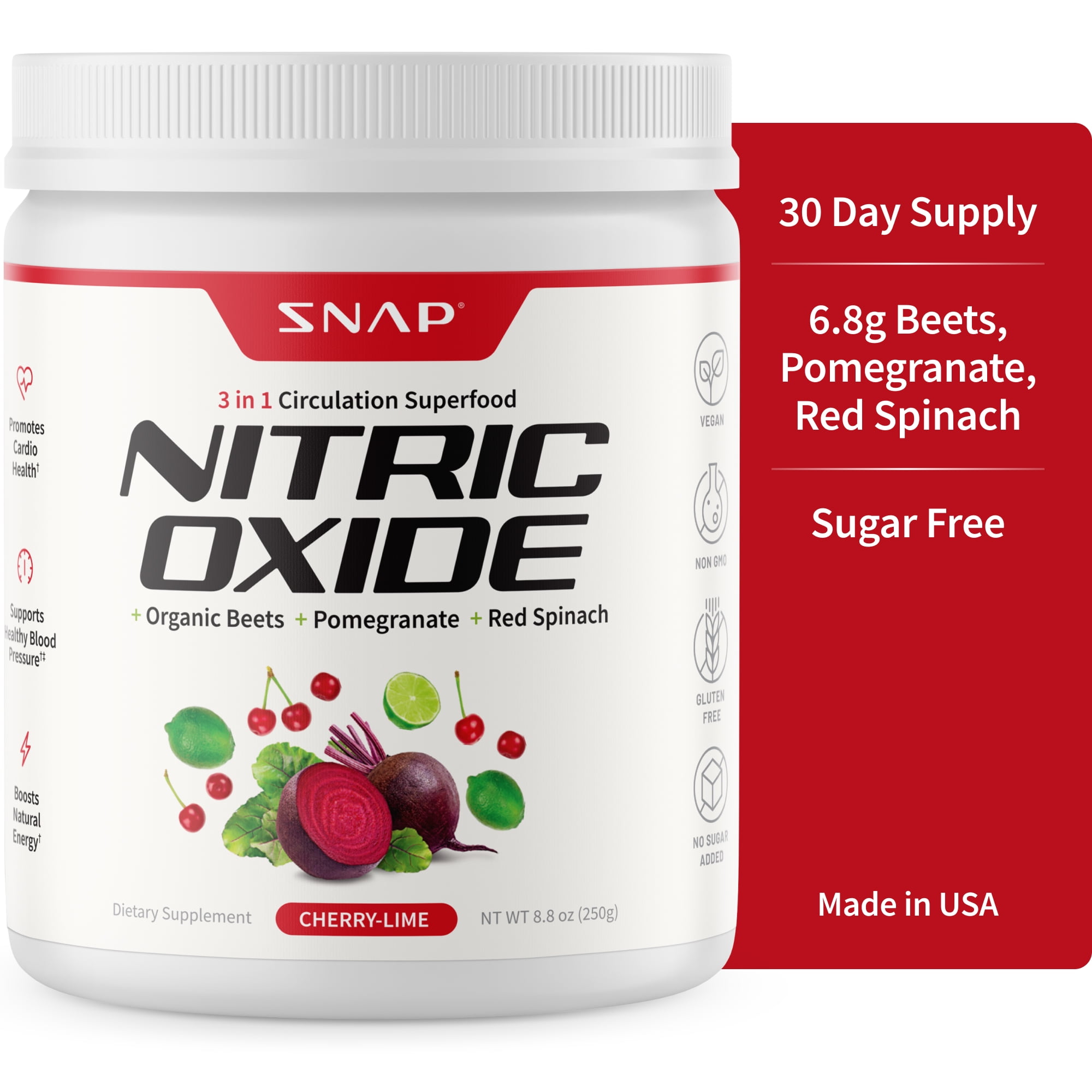 Snap Supplements Nitric Oxide Beet Root Powder Cherry Lime - Support Heart Health, 250g