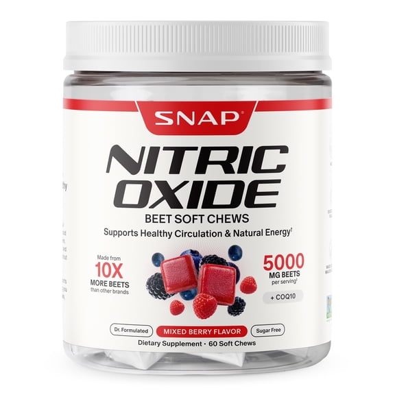Snap Supplements Nitric Oxide Beet Soft Chews Mixed Berry Flavor 60 Count