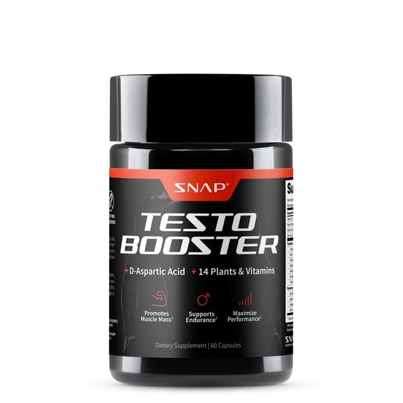 Snap Supplements Testosterone Support with Tongkat Ali and D-Aspartic Acid, 60 Capsules, Adult Dietary Supplement, Easy-to-Use Capsule Format, For supports male vitality, energy and stamina