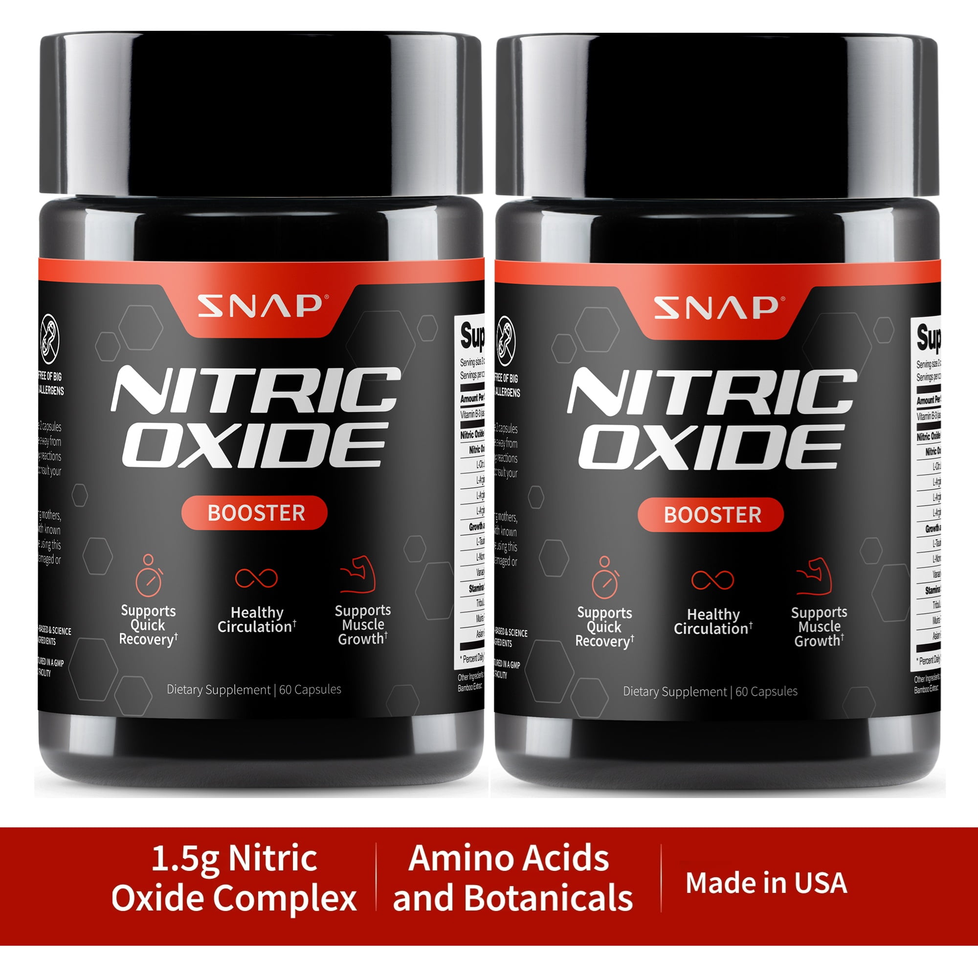 Snap Supplements Nitric Oxide Booster - Pre Workout, Muscle Builder, 60 Capsules, 2pk