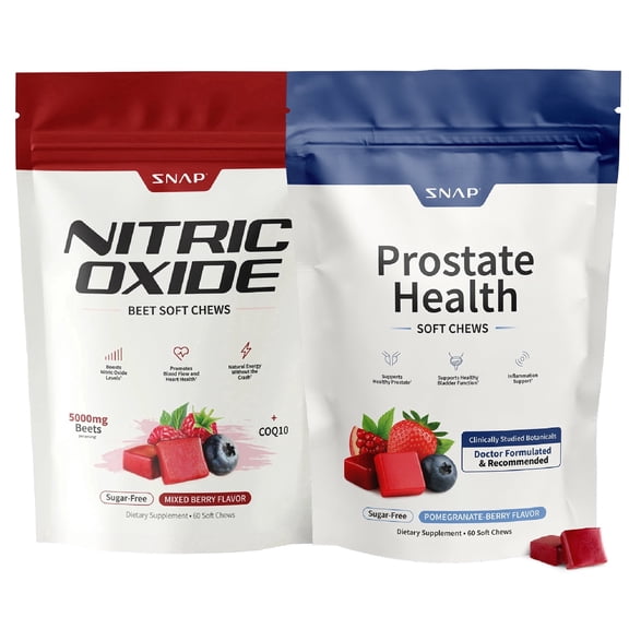 Snap Supplements Nitric Oxide Chews and Prostate Chews, Unique mushrooms, Antioxidants, Botanicals to Support Male Reproductive Wellness, MADE IN THE USA