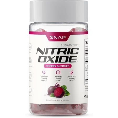 Snap Nitric Oxide Beet Root Gummies, Sugar-Free Energy & Circulation Support, Heart Health & Blood Flow, Antioxidant Superfood, 60 Count