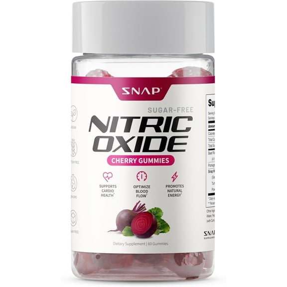 Snap Nitric Oxide Beet Root Gummies, Sugar-Free Energy & Circulation Support, Heart Health & Blood Flow, Antioxidant Superfood, 60 Count