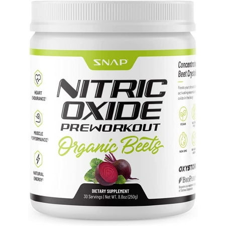 Snap Supplements Nitric Oxide Pre-Workout Beet Root Powder, Cardio Health Supplement, 30 Servings