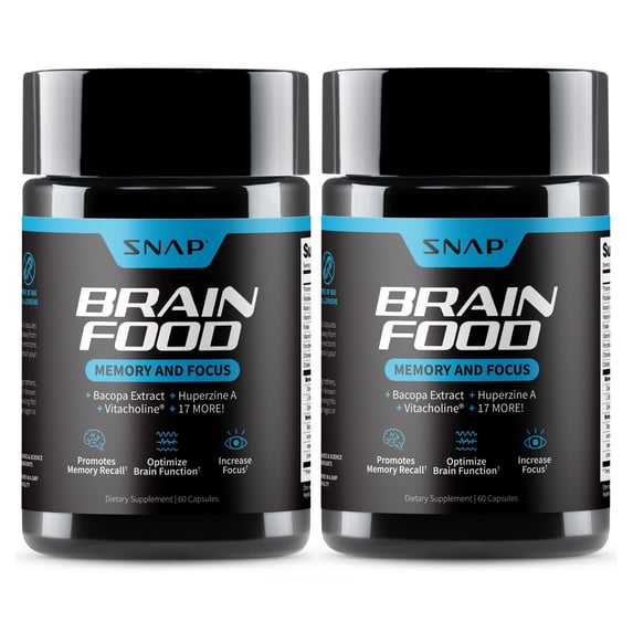 Snap Supplements Nootropics Brain Booster with Bacopa Extract, Memory and Focus Support, 60 Capsules, 2-Pack