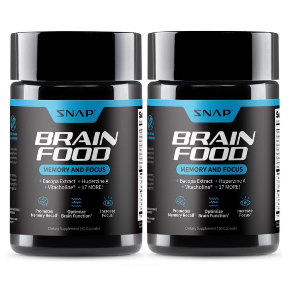 Snap Supplements Nootropics Brain Booster with Bacopa Extract, Memory and Focus Support, 60 Capsules, 2-Pack