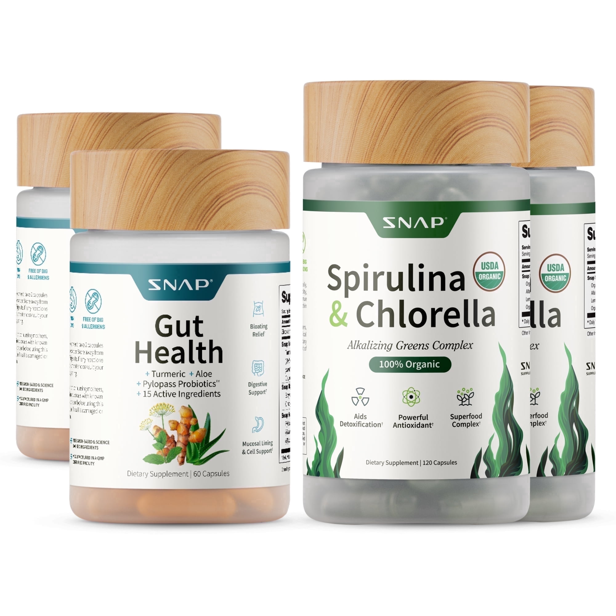 Snap Supplements Organic Spirulina and Gut Health Bundle - Superfood, Phytonutrients, Trace Minerals + Probiotic for Digestive and Gut Health - 2 Pack