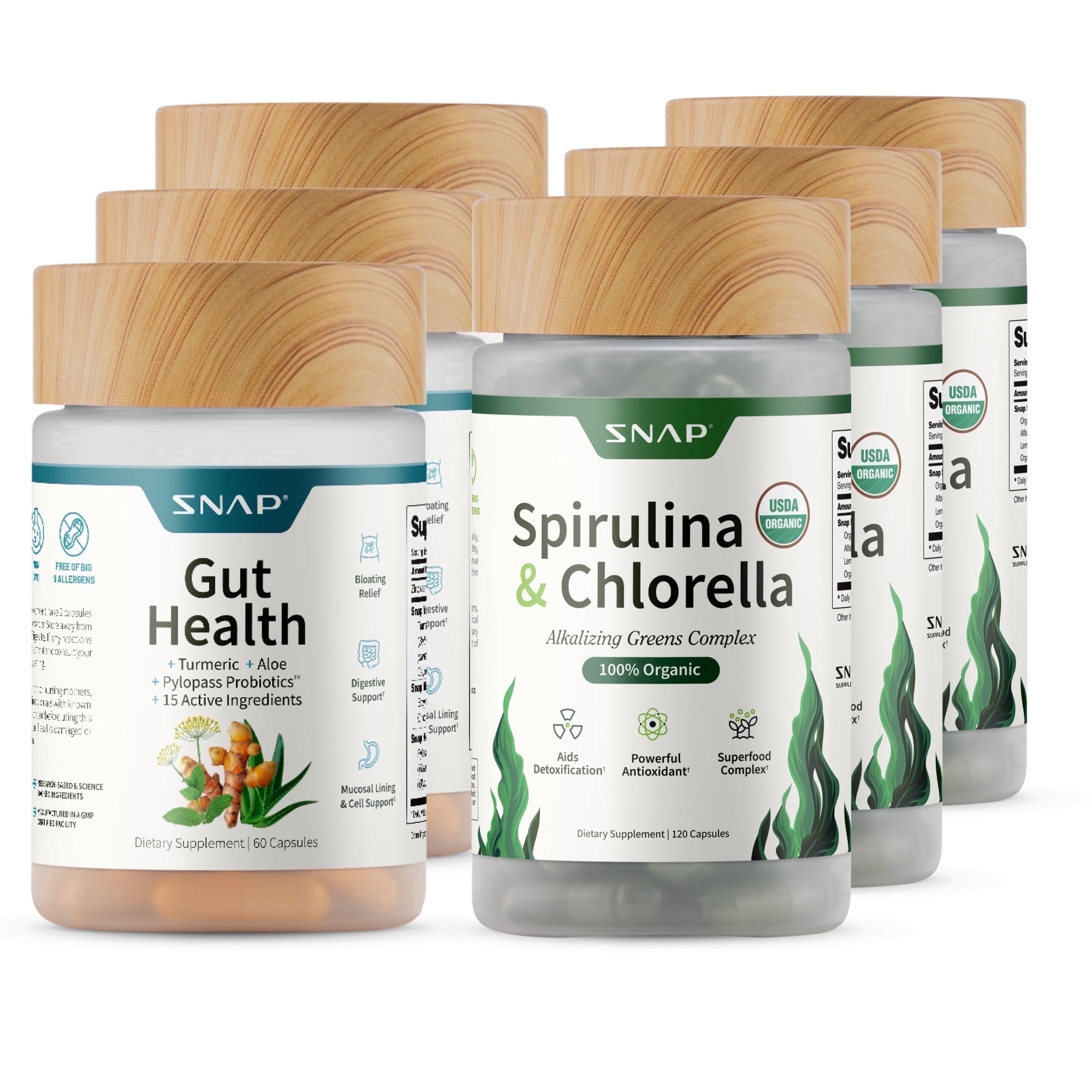 Snap Supplements Organic Spirulina and Gut Health Bundle - Superfood, Phytonutrients, Trace Minerals + Probiotic for Digestive and Gut Health - 3 Pack