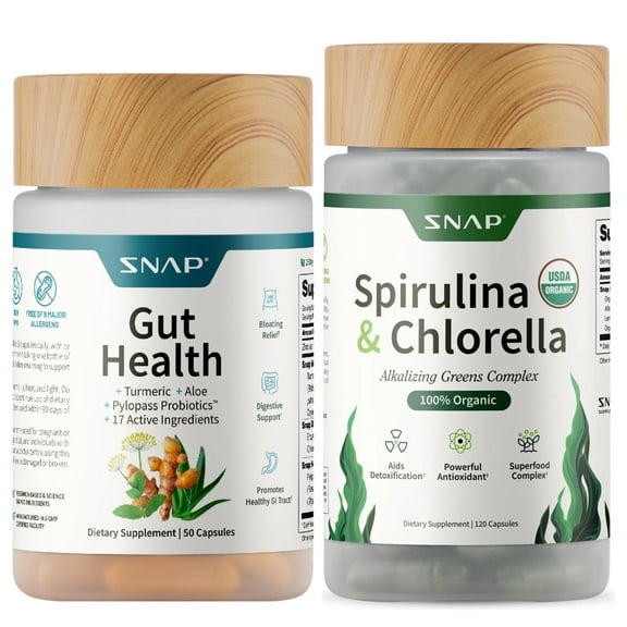 Snap Supplements Organic Spirulina and Gut Health Bundle - Superfood, Phytonutrients, Trace Minerals Probiotic for Digestive and Gut Health