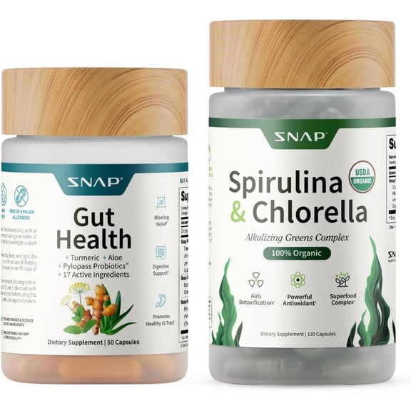 Snap Supplements Organic Spirulina and Gut Health Bundle - Superfood, Phytonutrients, Trace Minerals + Probiotic for Digestive and Gut Health
