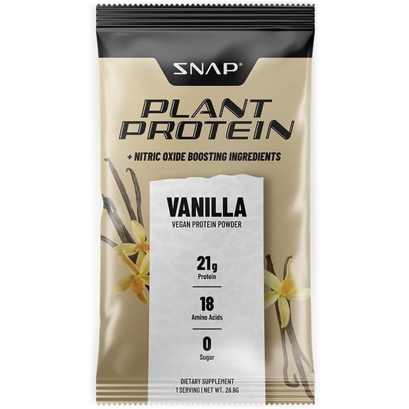 Snap Supplements Plant Protein Stick Packs Vanilla Flavor with Nitric Oxide Booster - 10ct