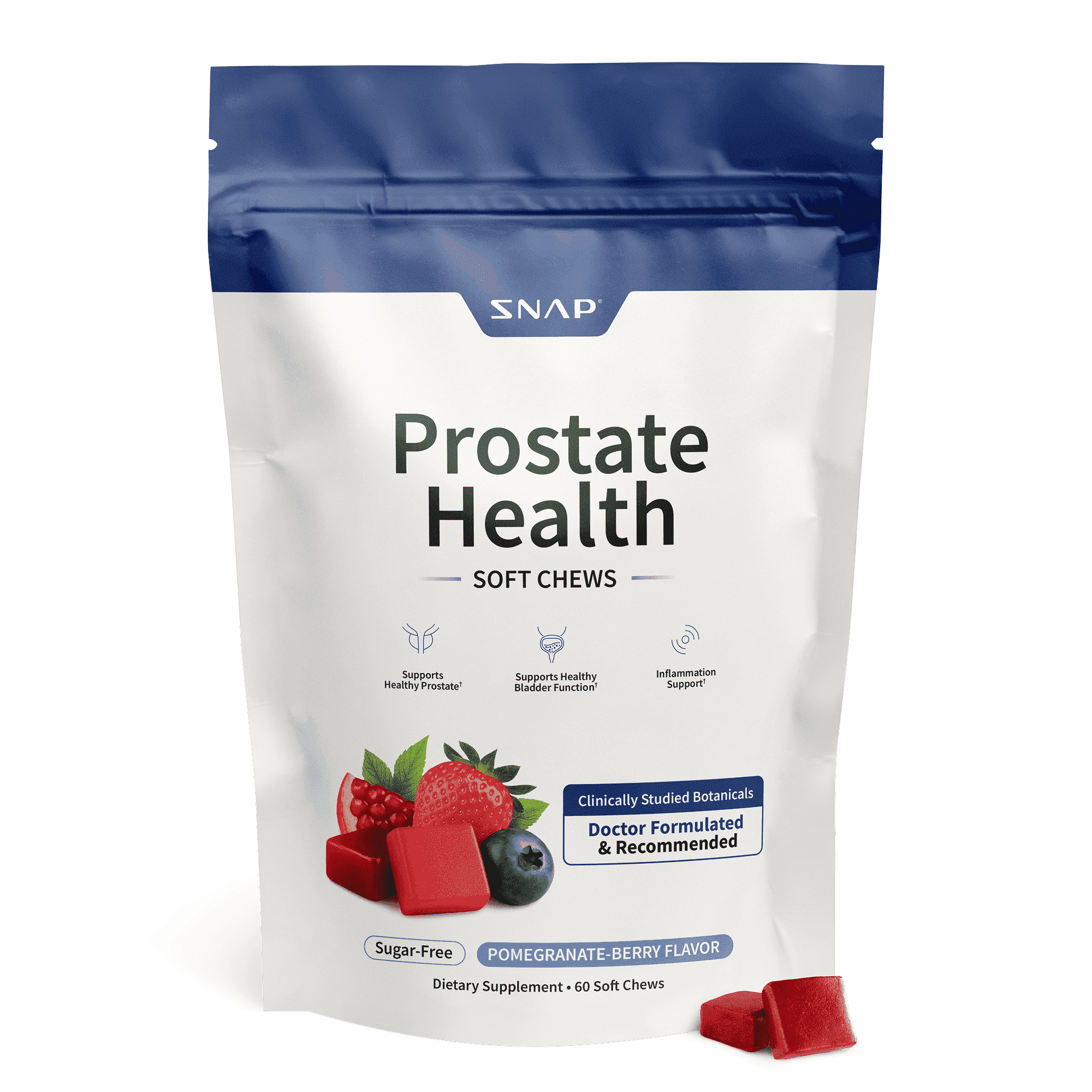 Snap Supplements Prostate Chews, Plant Sterol, Reishi, Supports Prostate and Urinary Wellness, 60 Sugar Free Soft Chews, Pomegranate-Berry Flavor