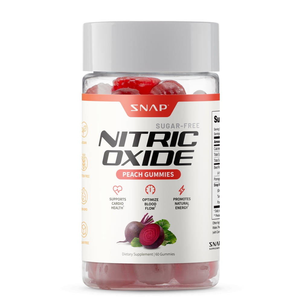 Snap Supplements Sugar Free Nitric Oxide Beet Root Gummies, Peach Flavor, 60 Count