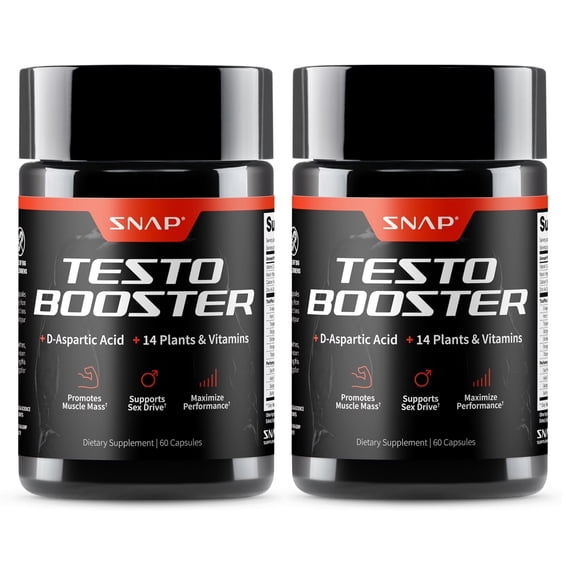 Snap Supplements Testosterone Booster - Natural Sex Drive & Stamina, 60 Capsules, 2-Pack