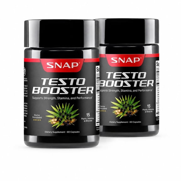 Snap Supplements Testosterone Support with Tongkat Ali and D-Aspartic Acid, 60 Capsules, 2-Pack, Adult Dietary Supplement, Easy-to-Use Capsule Format, For supports male vitality, energy and stamina