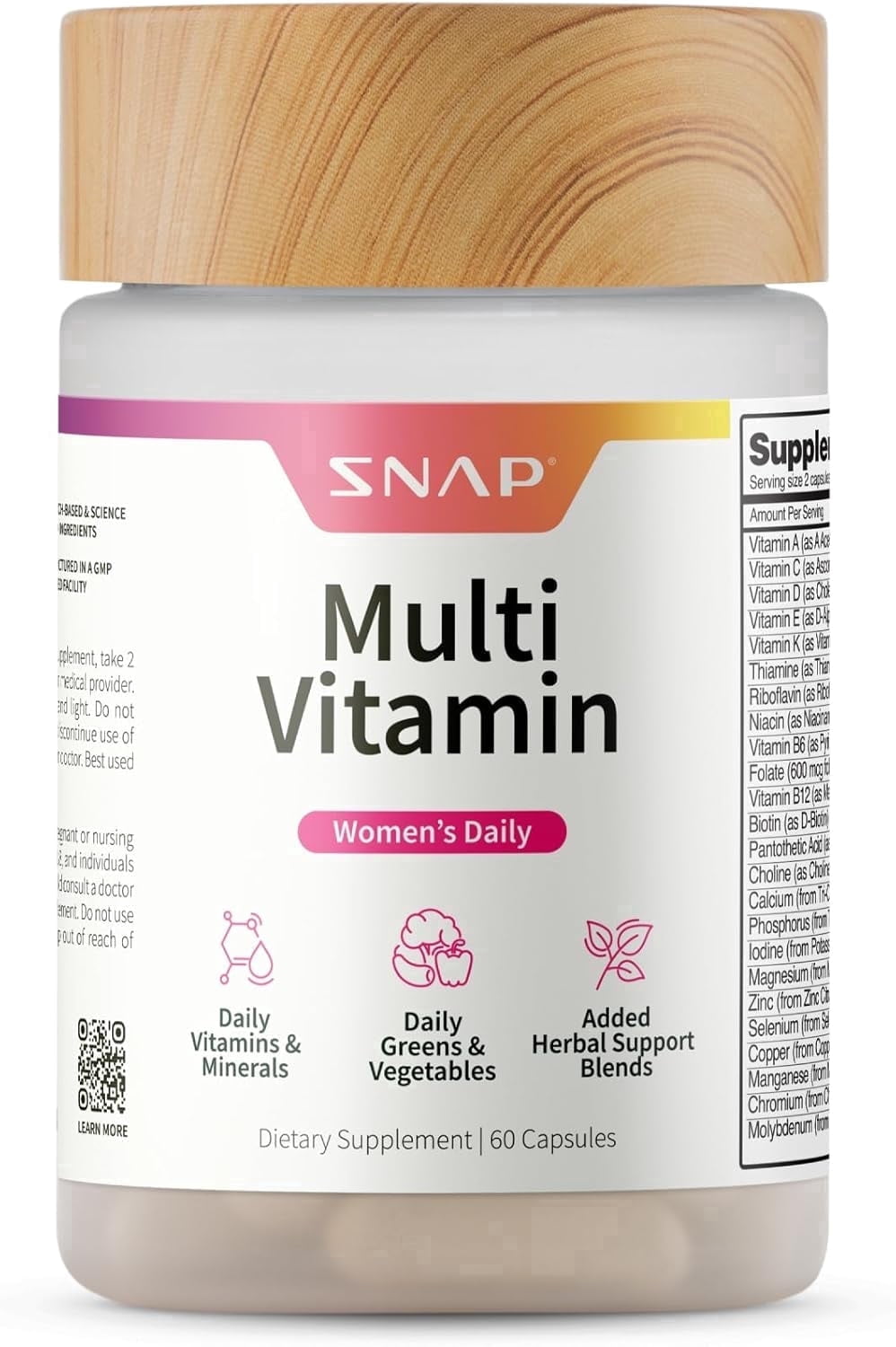 Snap Supplements Women's Daily Multi Vitamin Minerals, 60 Capsules