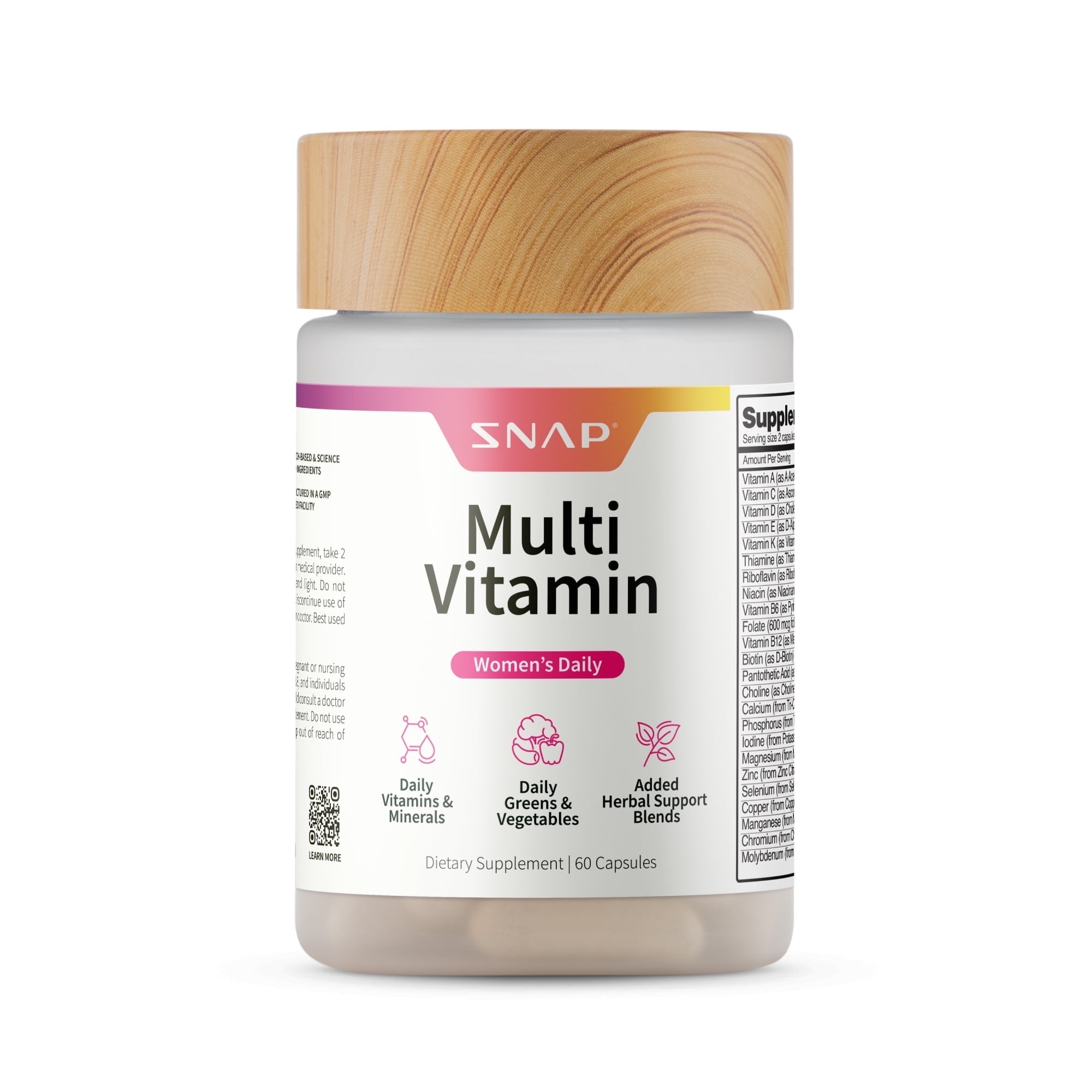Snap Supplements Women's Daily Multi Vitamin Minerals, 60 Capsules